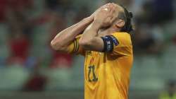 Wales' Gareth Bale reacts after a missed a penalty shot during the Euro 2020 soccer championship group A match between Turkey and Wales at at the Baku Olympic Stadium in Baku, Wednesday, June 16