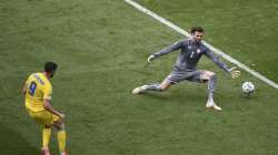 Ukraine's Roman Yaremchuk scores his side's second goal during the Euro 2020 soccer championship group C match between Ukraine and North Macedonia at the National Arena stadium in Bucharest, Romania, Thursday, June 17