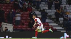 Croatia's Ivan Perisic celebrates after scoring his side's third goal during the Euro 2020 soccer championship group D match between Croatia and Scotland at the Hampden Park stadium in Glasgow, Tuesday June 22