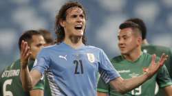 Uruguay's Edinson Cavani gestures during a Copa America soccer match against Bolivia at Arena Pantanal in Cuiaba, Brazil, Thursday, June 24