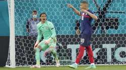 Switzerland's goalkeeper Yann Sommer reacts after France's Kylian Mbappe failed to score by penalty at the Euro 2020 soccer championship round of 16 match between France and Switzerland at the National Arena stadium in Bucharest, Romania, Tuesday, June 29