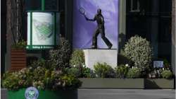 The Fred Perry statue is seen at The All England Tennis and Croquet Club, best known as the venue for the Wimbledon Tennis Championships