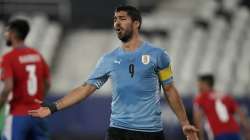 Uruguay's Luis Suarez gestures during a Copa America soccer match against Paraguay at Nilton Santos stadium in Rio de Janeiro, Brazil, Monday, June 28