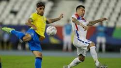 Brazil's Lucas Paqueta shots to score the opening goal during a Copa America quarterfinal soccer match against Chile at the Nilton Santos stadium in Rio de Janeiro, Brazil, Friday, July 2