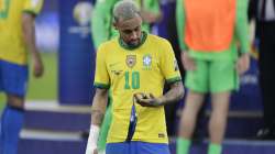 Brazil's Neymar holds the second place medal during the award ceremony for the Copa America at Maracana stadium in Rio de Janeiro, Brazil, Saturday, July 10