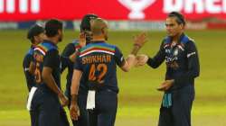 India's Rahul Chahar, right, celebrates the wicket of Sri Lanka's Wanindu Hasaranga