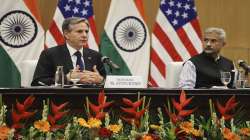 US Secretary of State Antony Blinken, left, speaks as Indian Foreign Minister S Jaishankar listens during a joint news conference in New Delhi.