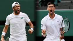 Matteo Berrettini of Italy (L) and Novak Djokovic of Serbia. 