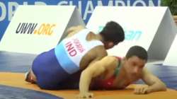 Jaskaran in action during the quarterfinal of Cadet World C'ships.