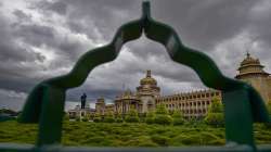 Monsoon clouds hover over Vidhanasoudha in Bengaluru.