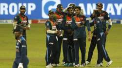 Sri Lankan players celebrate the dismissal of Indias Ruturaj Gaikwad during the third Twenty20 cricket match between Sri Lanka and India in Colombo, Sri Lanka, Thursday, July 29