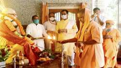 UP Chief Minister Yogi Adityanath offers prayers to his Guru on the occasion of Guru Purnima, at Gorakhnath temple in Gorakhpur, Saturday, July 24, 2021.