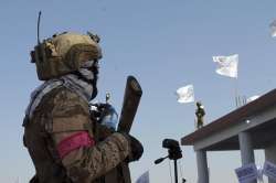 Taliban commando fighters stand guard in Lashkar Gah, Helmand province, southwestern, Afghanistan, Friday, Aug. 27, 2021.