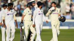 Jimmy Anderson of England has words with Jasprit Bumrah of India