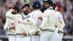 Virat Kohli and his team mates celebrate the wicket of Dominic Sibley during 2nd Test