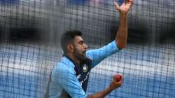 Ravichandran Ashwin of India bowls during a nets session at Emerald Headingley Stadium on August 24, 2021 in Leeds, England