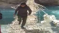 Ladakh, Jamyang Namgyal, Ladakh MP, wooden bridge, raging river, ladakh mp crosses handmade bridge, 