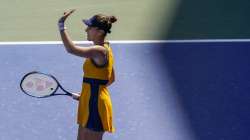 Belinda Bencic, of Switzerland, reacts after defeating Jessica Pegula, of the United States, during the third round of the US Open tennis championships, Saturday, Sept. 4