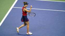 Elina Svitolina, of Ukraine, reacts while playing against Simona Halep, of Romania, during the fourth round of the US Open tennis championships, Sunday, Sept. 5