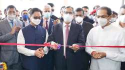 Chief Justice of India Justice N.V. Ramana, CM Maharashtra Uddhav Thackeray and Law minister Kiren Rijiju at the inauguration of the High Court Annexe Building at Aurangabad