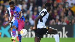 FC BarcelonaAnsu Fati scores their team's first goal during the LaLiga Santander match between FC Ba