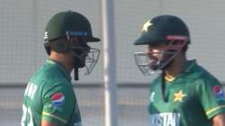 Pakistan's Fakhar Zaman (left) and Babar Azam in action against West Indies during T20 World Cup mat