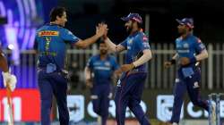 Nathan Coulter-Nile of Mumbai Indians celebrates after takes a wicket of YashasviJaiswal of Rajasthan Royals during match 51