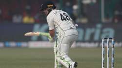 New Zealand's Tom Latham plays a shot during the day two of their first test cricket match with Indi