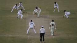 New Zealand's William Somerville bats during the day four of their first test cricket match with Ind