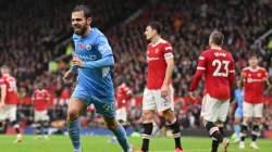  Bernardo Silva of Manchester City celebrates scoring their second goal during the Premier League ma