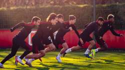 Manchester United players during training. 