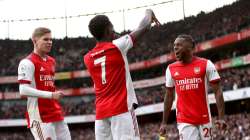 Arsenal players celebrating goal against Newcastle