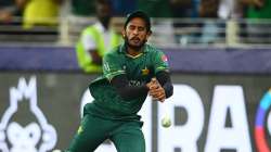 Hasan Ali of Pakistan drops Matthew Wade of Australia during the ICC Men's T20 World Cup semi-final 