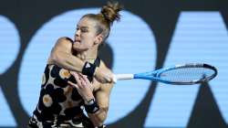 Maria Sakkari of Greece plays a forehand in her singles match against Aryna Sabalenka of Belarus dur