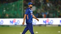 Rohit Sharma (Captain) of India looks on prior to the T20 International Match between India and New 