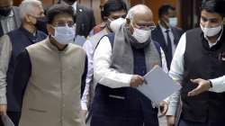 Union Minister Piyush Goyal and senior Congress leader Mallikarjun Kharge leave after an all party meeting ahead of the Winter Session of the Parliament in New Delhi on Nov 28.