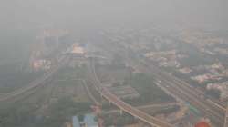 Low visibility due to a thick layer of smog post Diwali celebrations in Noida on Saturday (Nov 6).