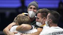 Team Germany celebrate after beating Great Britain in a Davis Cup quarter final match match between 