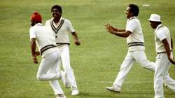 From Left - Balwinder Singh Sandhu, Kapil Dev, Madan Lal and Sunil Gavaskar wheel off in celebration