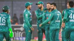 Pakistan cricket team celebrating a wicket against West Indies in the first T20I.