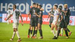 Odisha FC team celebrating win against NorthEast United in ISL 2021-22. 