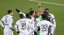 PSG defender Sergio Ramos receives a red card from referee Jeremie Pignard during their Ligue 1 matc