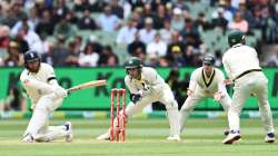 Jonny Bairstow of England bats as the ball strikes Marnus Labuschagne's (R) foot during day one 