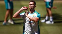 Josh Hazlewood of Australia in action during an Australian nets session at Melbourne Cricket Ground.