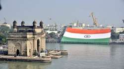 indian navy day, navy week, gateway of India, world's largest flag, world's largest flag in Mumbai, 