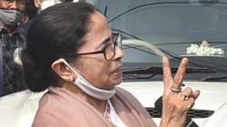 TMC Supremo and West Bengal Chief Minister Mamata Banerjee flashes victory expressing confidence in winning the Kolkata Municipal Corporation elections, before leaving for Guwahati in Kolkata.