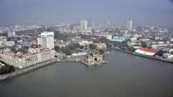 A bird's eye view of Mumbai over Gateway of India.