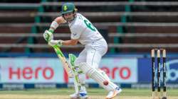 Dean Elgar plays a shot during Day 3 of the 2nd Test between India and South Africa