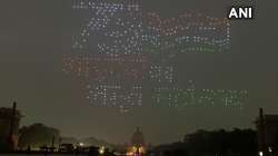 On the eve of Republic Day 2022, 1000 Made in India drones make different formations as a part rehearsal for the Beating Retreat ceremony, at Vijay Chowk.