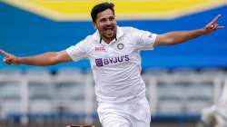 India's Shardul Thakur celebrates after the dismissal of South Africa's Temba Bavuma (not seen) duri